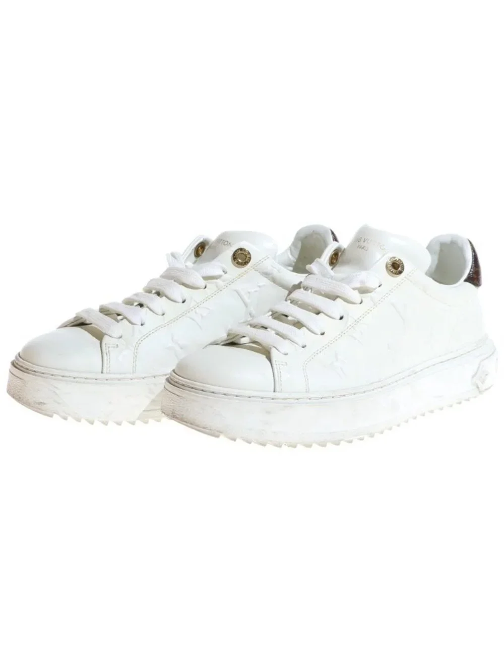 Louis Vuitton Monogram Timeout Line Low Top Sneakers Ivory Brown Leather